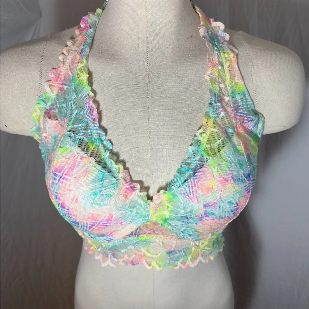 PINK Victorias Secret Lace Halter Bralette M D-DD Multicolor